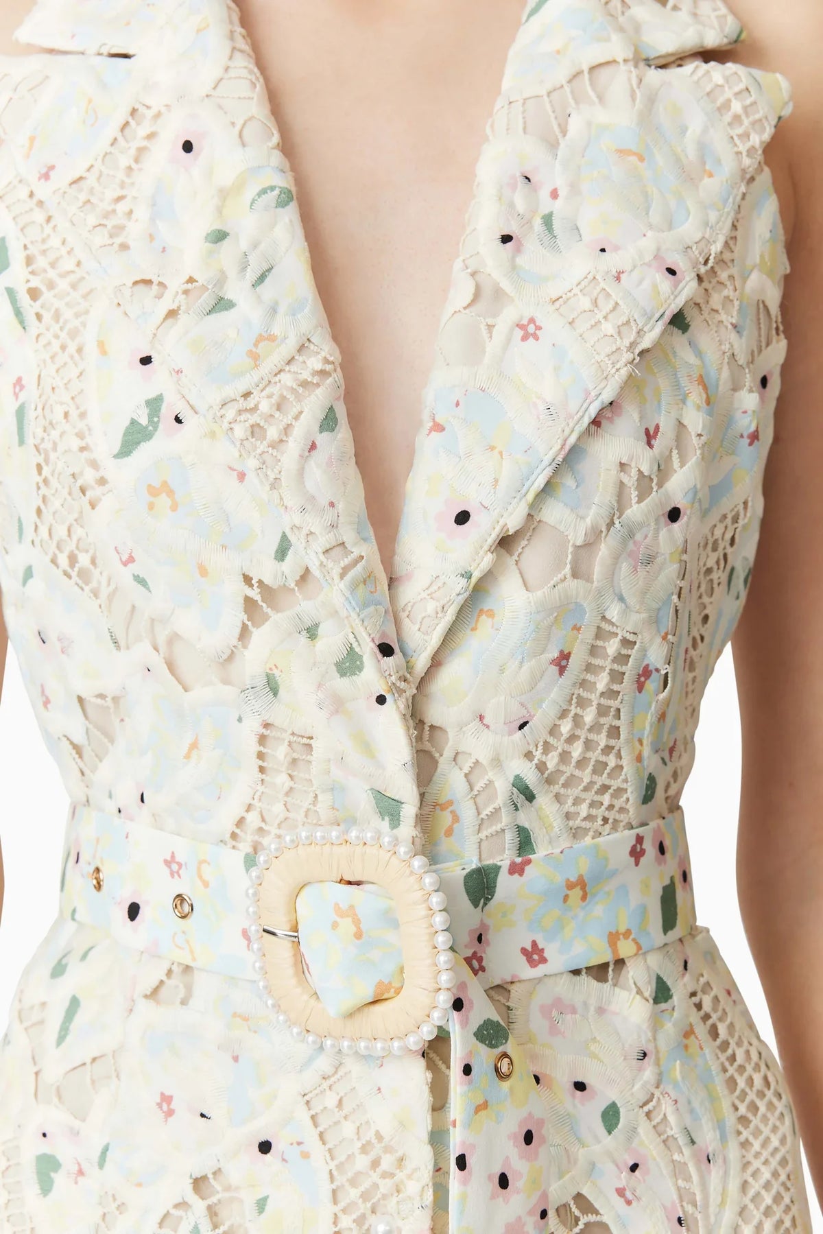 lisa v-neck Floral embroidery hollow Maxi Dress in beige