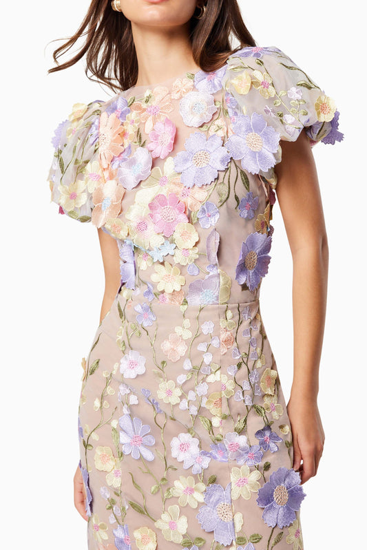 Astraea 3D Lace Maxi Dress In Purple