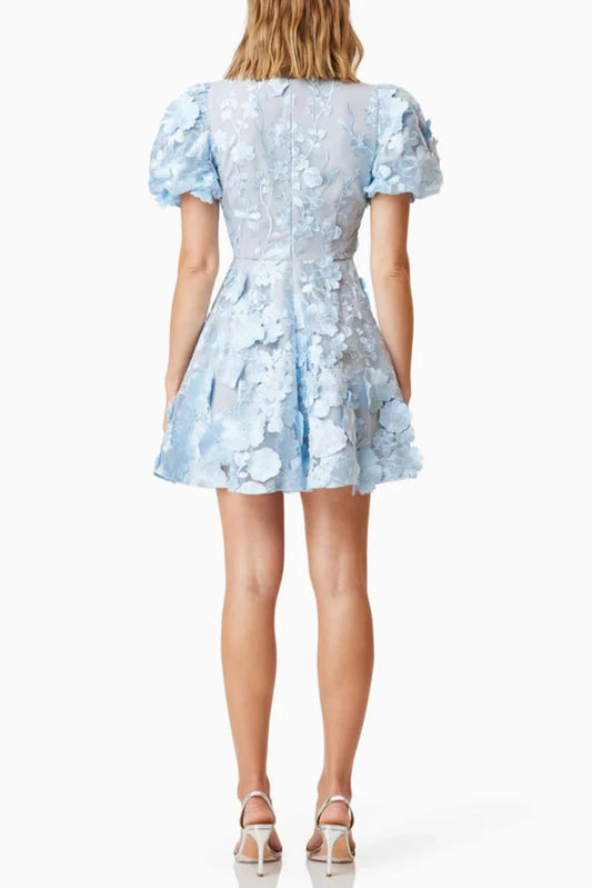 CHAYAN FLOWER EMBROIDERY MINI DRESS