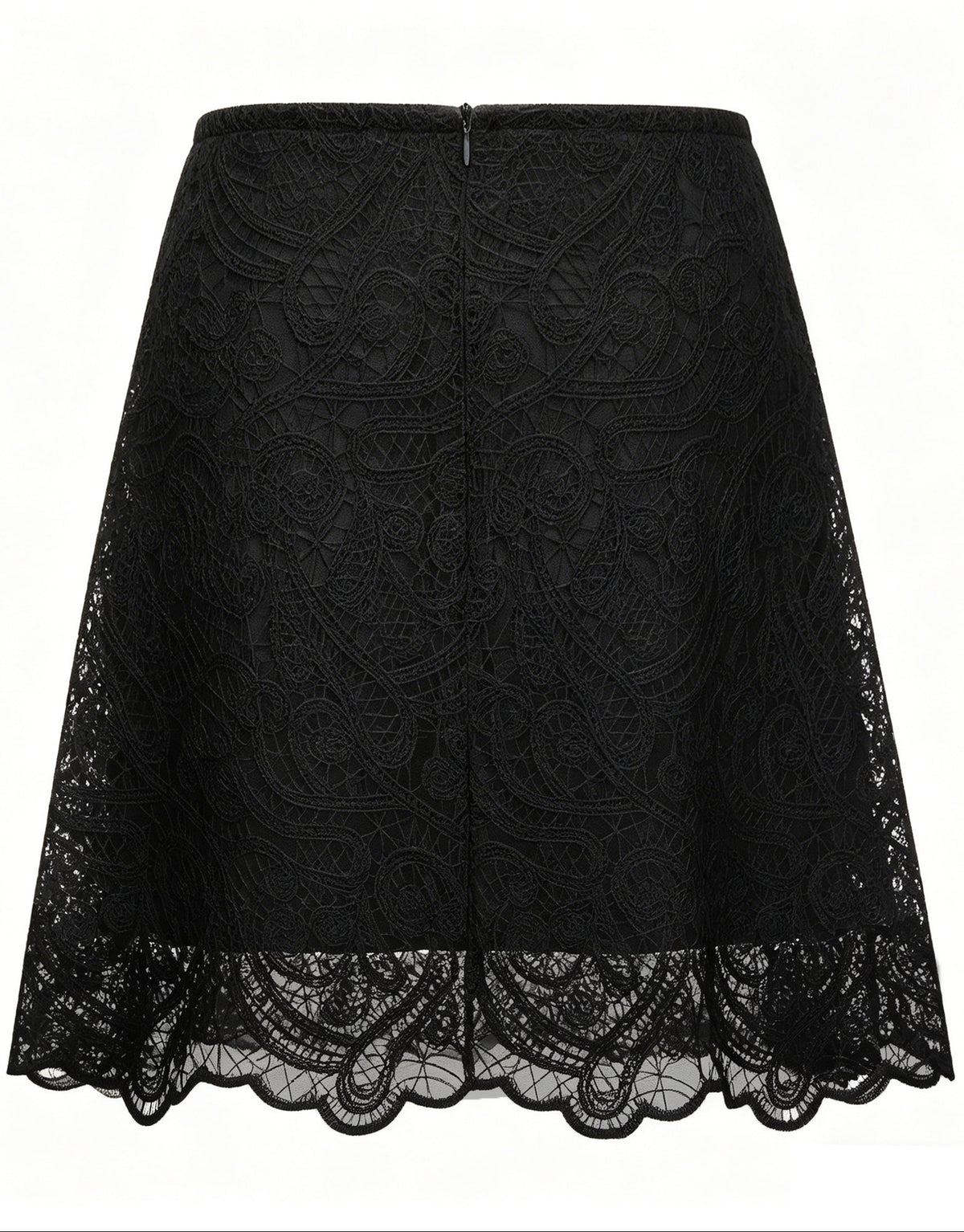 Black Lace Ruffle Neck Puff Sleeve Top & A-Line Skirt Two-Piece Set