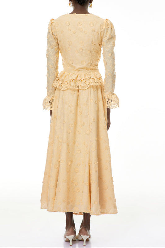 rebecca Floral Lace Blouse & Skirt Set in apricot