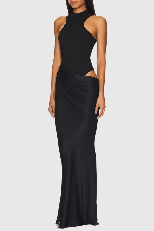 Ilya Asymmetrical Cutout Satin Maxi Dress - Black