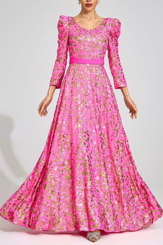 zenobia Rose Red Sequin print Maxi Dress