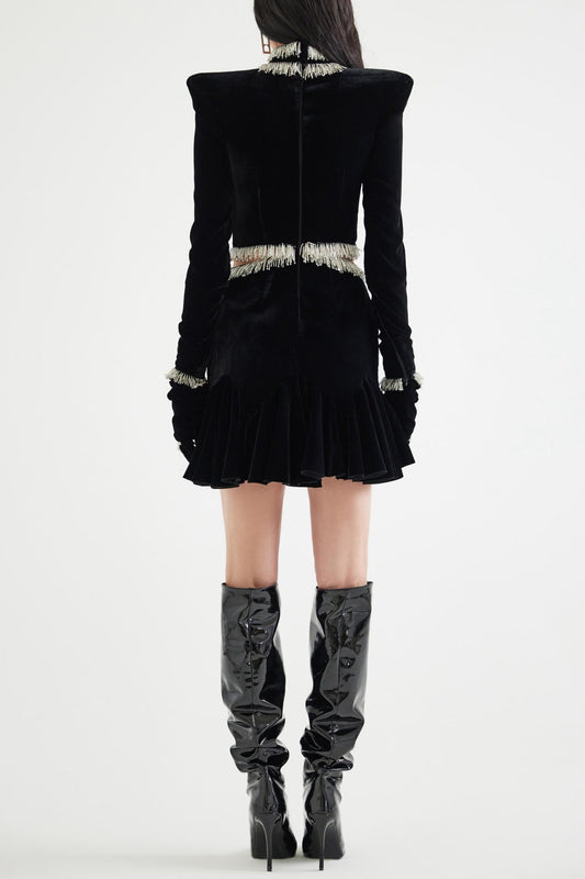 Ishika Bead-Embellished Velvet Cutout Mini Dress