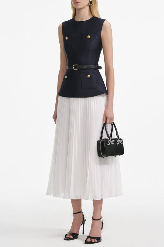 Sleeveless Belted Chiffon Midi Dress