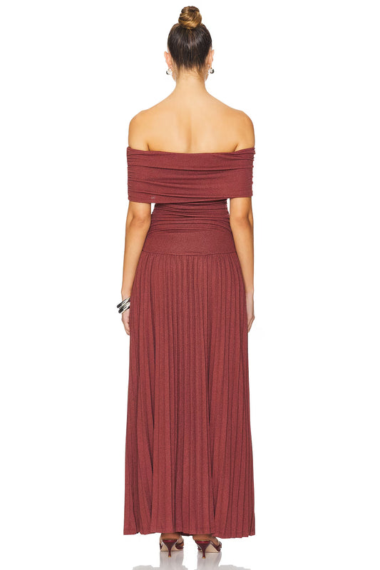 sabina bodycon strapless maxi dress in brick Red