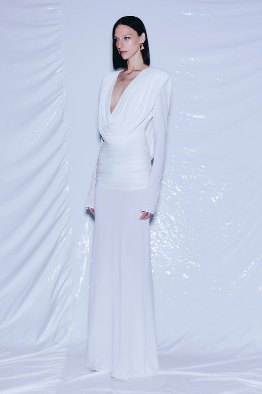 Linus V-neck Draped Backless Maxi Dress