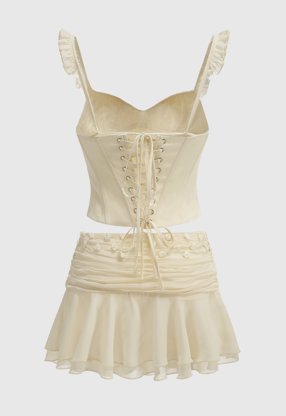 Lagina Corset Lace Up Ruffle Skirt Set