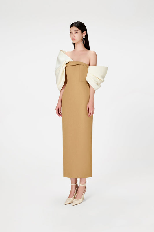 CAMEL BIG BOW DRESS