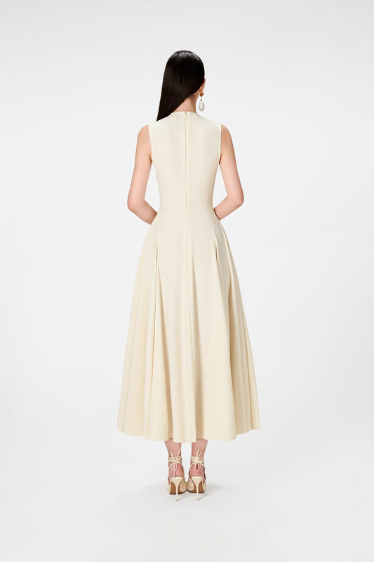 IVORY RAW EDGE MIDI DRESS