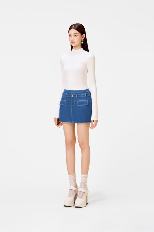 Denim Blue Tweed Mini Skirt
