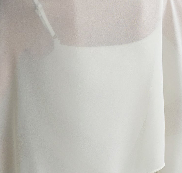 Ivory Satin Midi Slip Dress With Matching Chiffon Cape Overlay