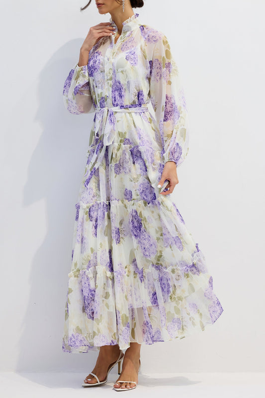 murray Floral Print Long Sleeve Chiffon Maxi Dress
