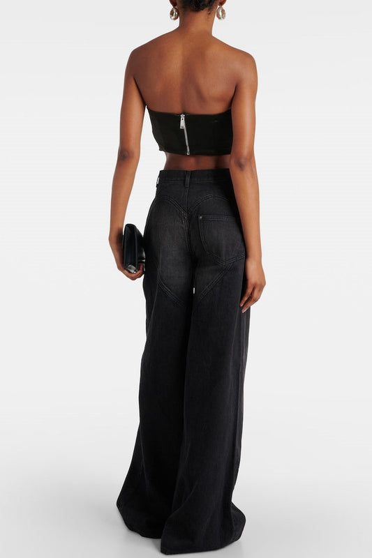 Maeia Rhinestone Cutout Jeans - Black