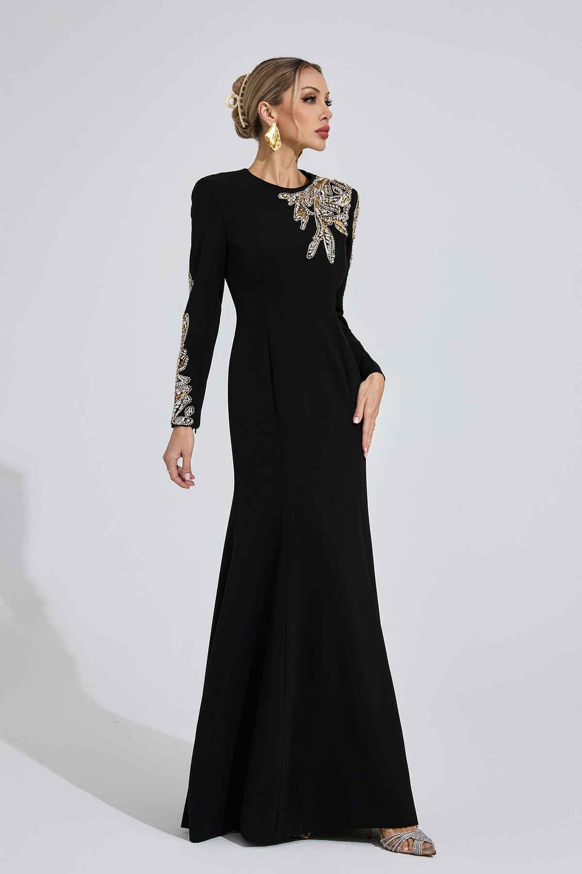 rebecca Black rhinestone embellished long sleeve Maxi Dress