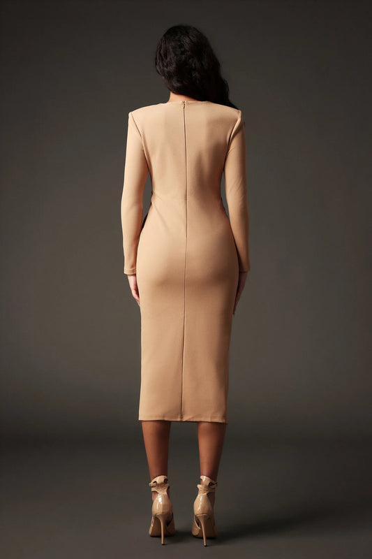 Mistrsa Long Sleeves Round Neck Slit Maxi Dress