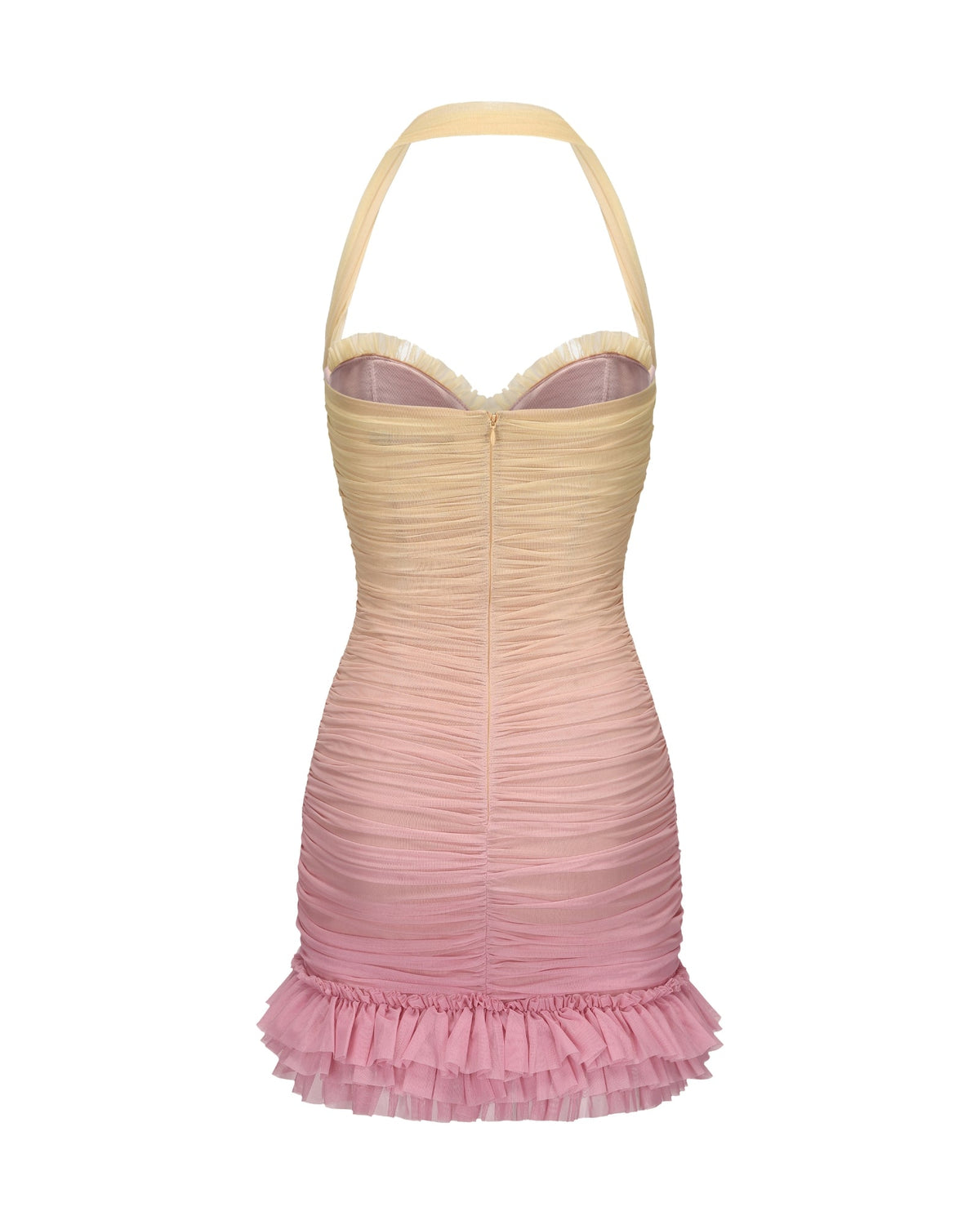 joyce pleated hem mini dress in Gradient yellow