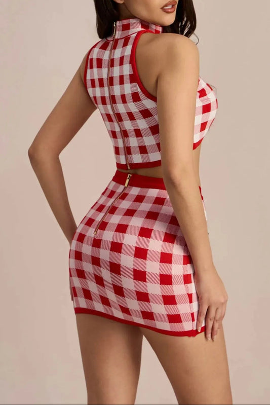Natalie Gingham Check Bandage Skirt Set