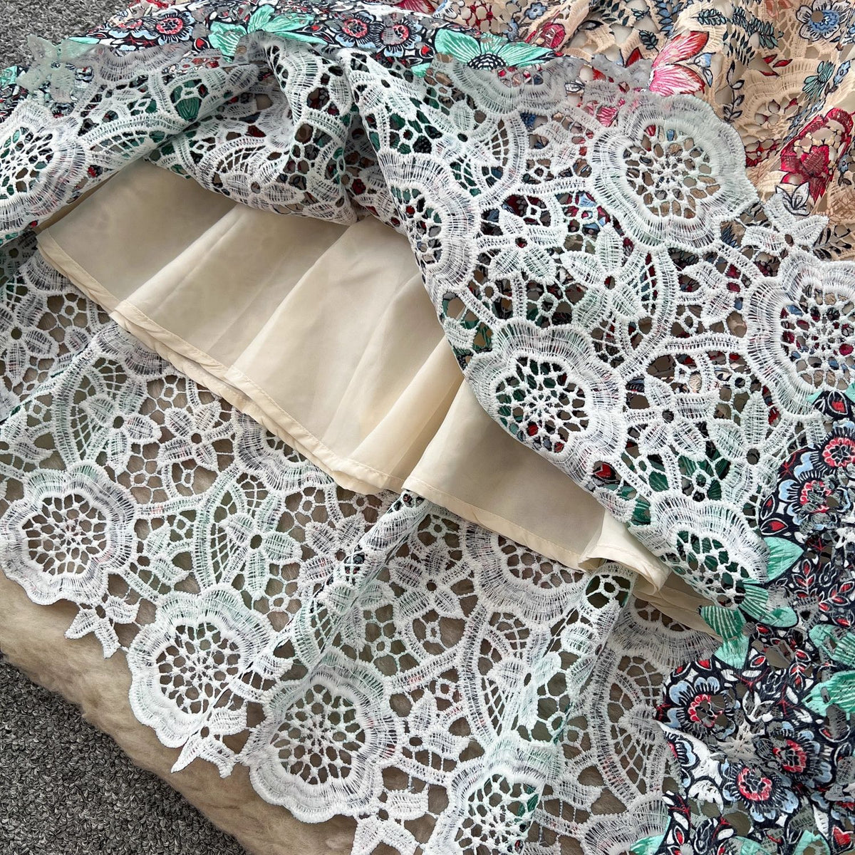 cream guipure lace A-line dress