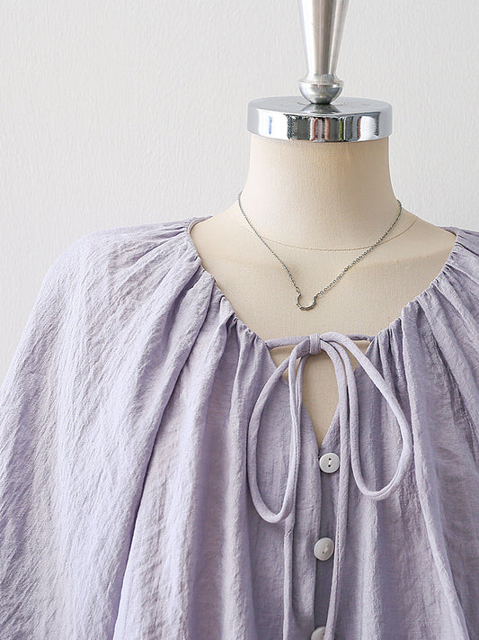 Gathered Drawstring Neck Dolman Batwing Short Sleeve Blouse