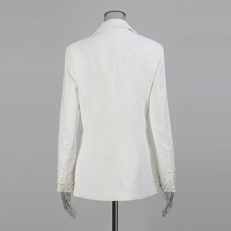 mirabelle Long Sleeve Pearl Blazer in white