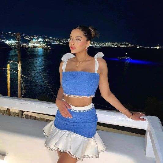 Ruffle Eyelet Two Piece Skirt Set