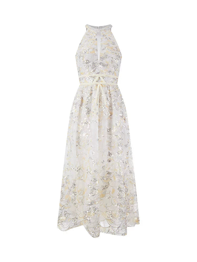 Gold Couture with Floral Embroidery Sequin Banquet Dress