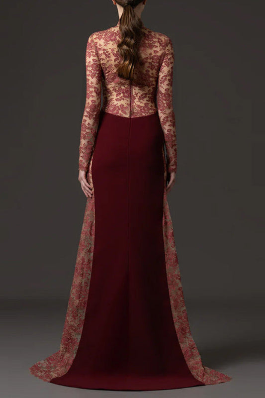 trista Mesh embroidery patchwork maxi dress - red