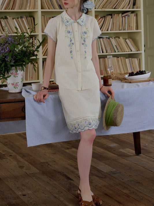 cotton doll collar cut embroidery set skirt