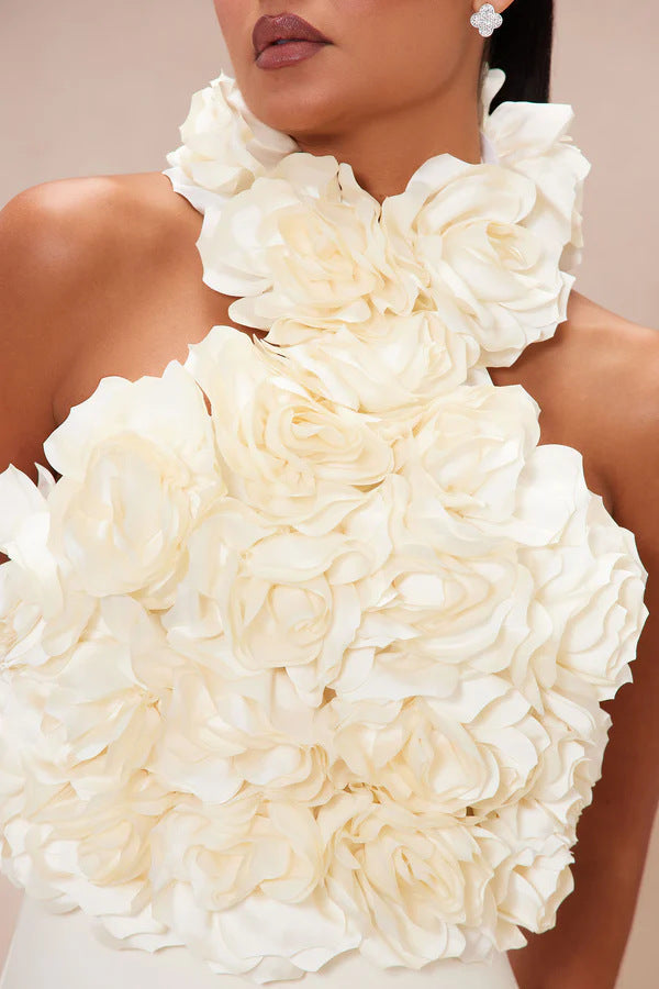 flower bandage midi dress in white