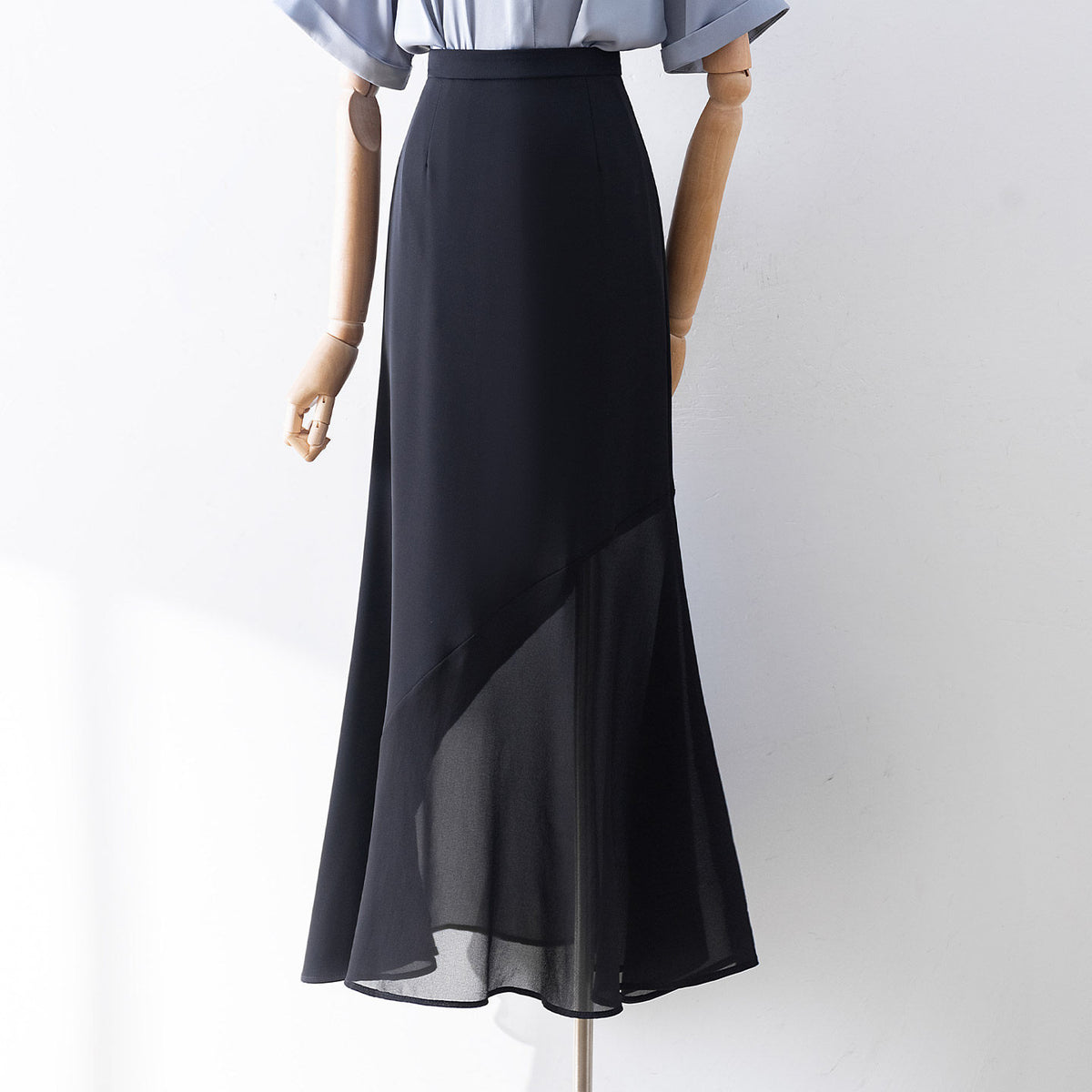 High Waist Asymmetrical Chiffon Spliced Midi Mermaid Skirt