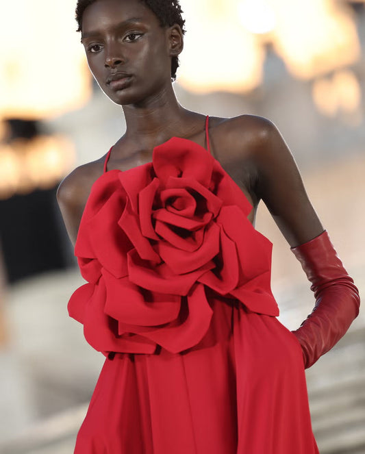 winifred 3d flower strap maxi dress in red