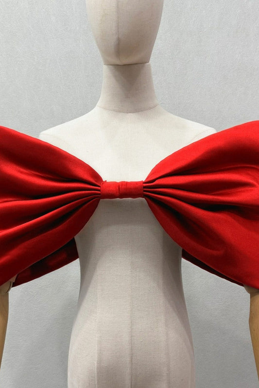 Oversized Solid White Satin Giant Bow Bridal Shoulder Accessory