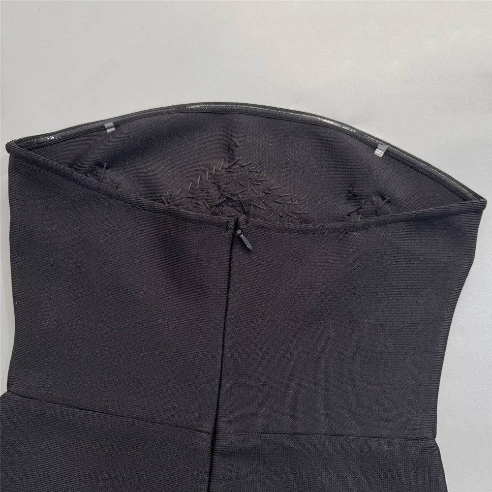 Black Crepe Column Maxi Dress with Silver Embellishment and Cape Detail