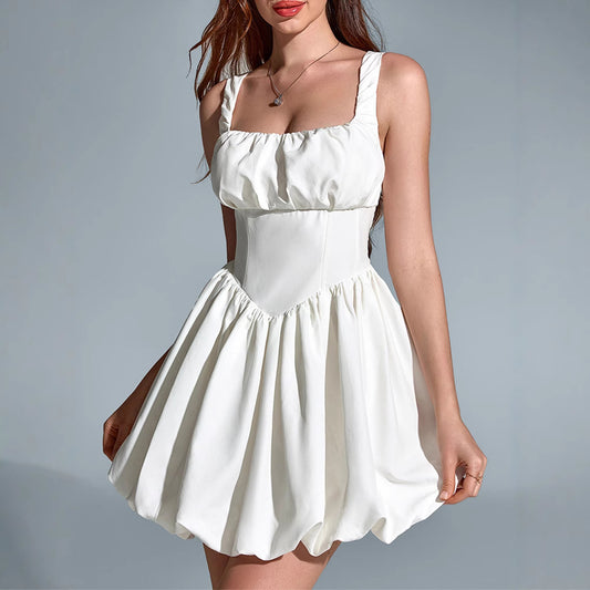 Ruched Strap Corset Bubble Hem Mini Dress