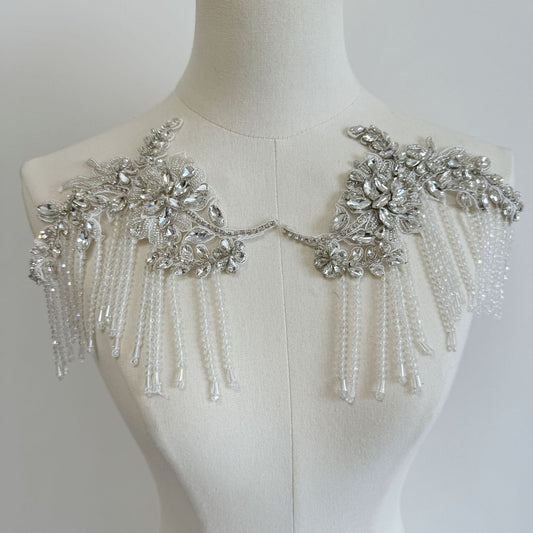 Silver-white tassel rhinestone accessories, appliqué gowns, wedding dress embroidered grain and rhinestone accessories, performance costume accessories, A63 accessories