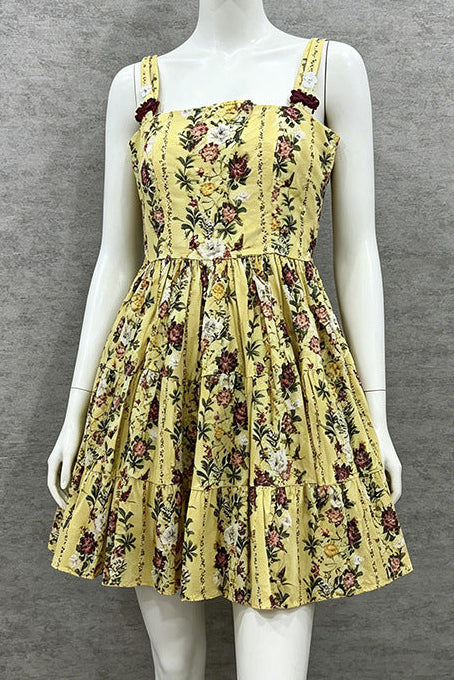 Yellow Floral A-Line Fit-and-Flare Mini Dress