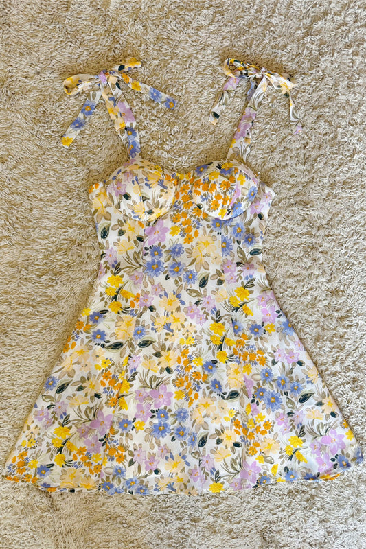 Multicolor Floral Tie-Strap Bustier Mini Dress