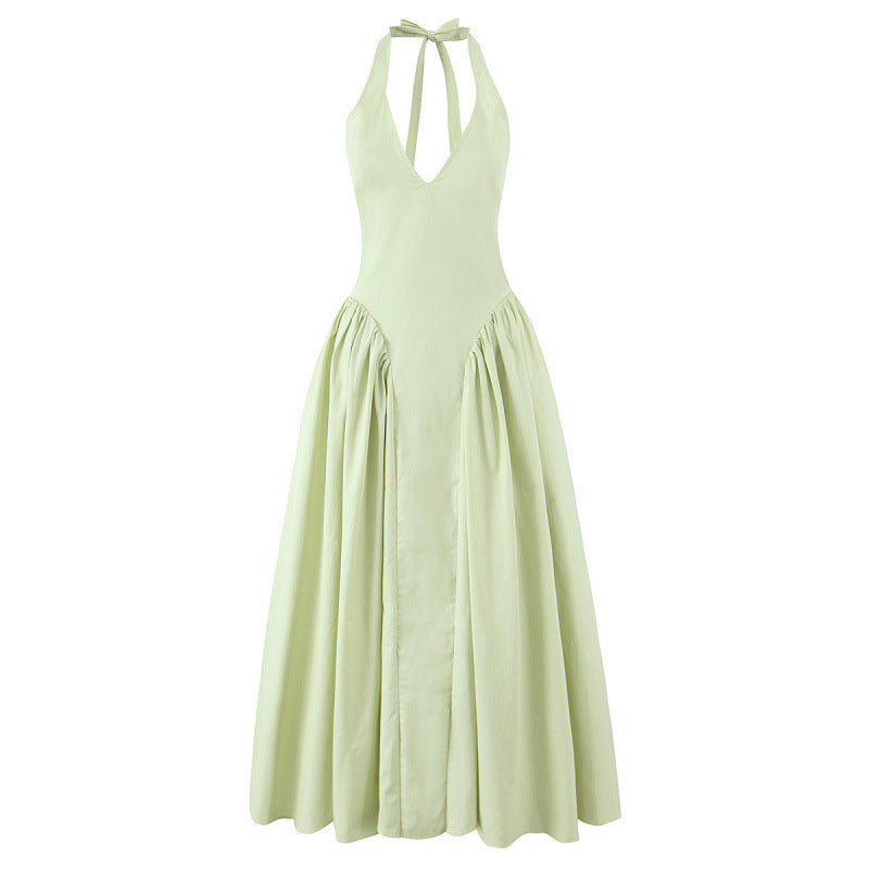 Halter Deep V Flared Maxi Dress