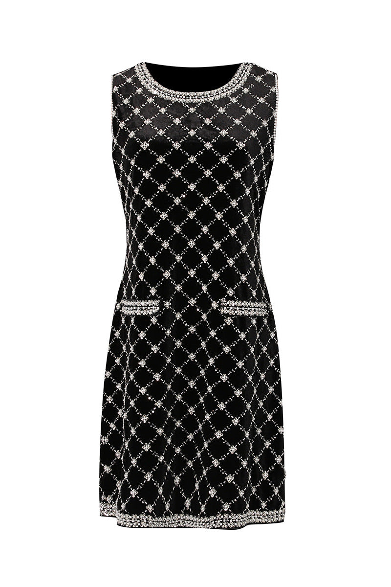 amanda Black-white plaid diamond sleeveless mini dress