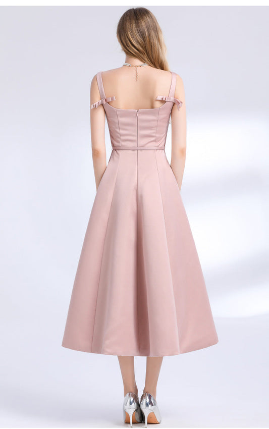 amelia square neck Satin Slip midi Dress - pink