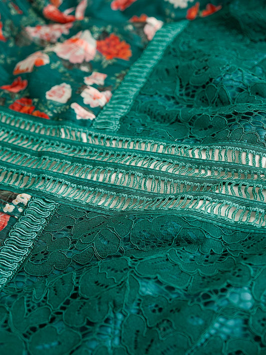French retro green floral dress, high-end royal sister dress, dress skirt, light luxury, niche high-end long skirt women