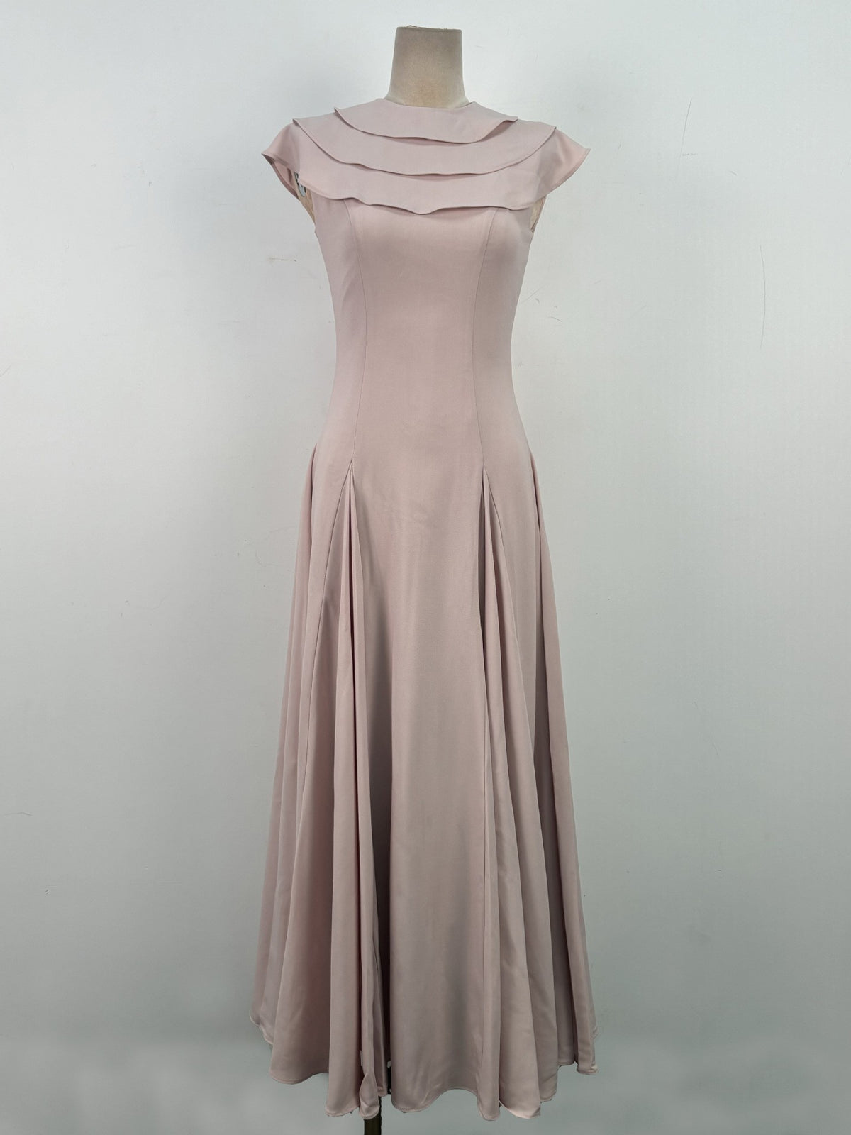 A-line Jewel Neck Viscose Ankle maxi Dress in beige