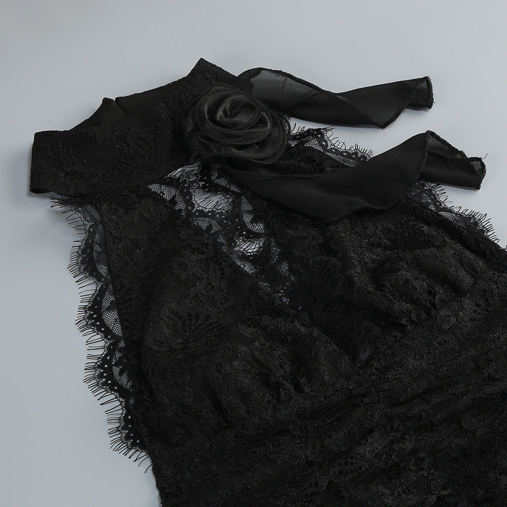 hulda cotton lace hollow maxi dress in black