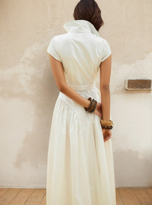 Cap Sleeve Belted Shirt Maxi Dress