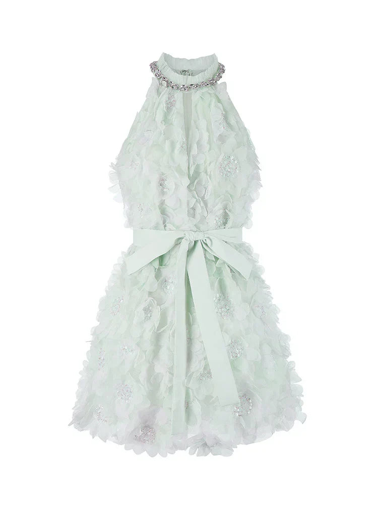 Pastel Green Ribbon Floral wedding guest bridal Dress