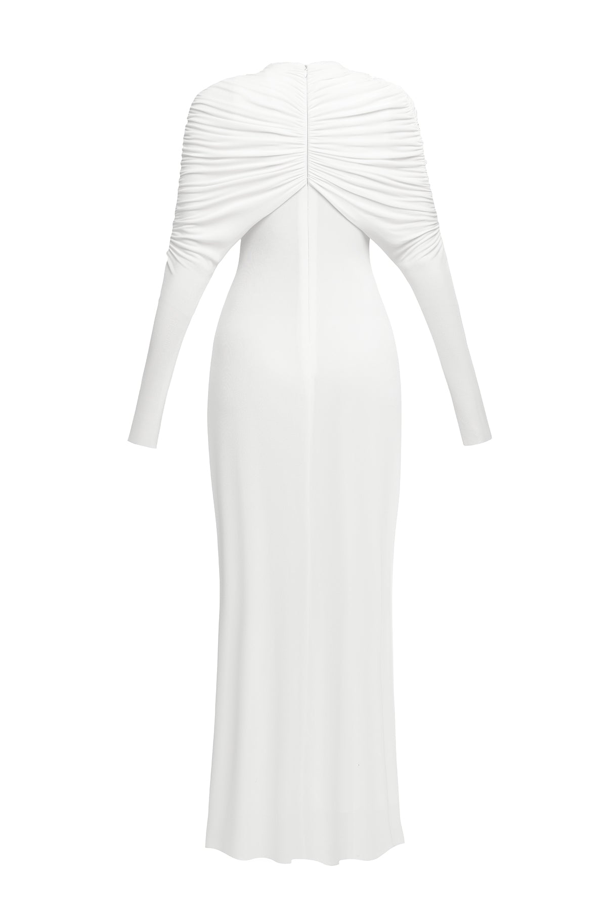 bonnie long sleeve pleated knot bodycon maxi dress in white