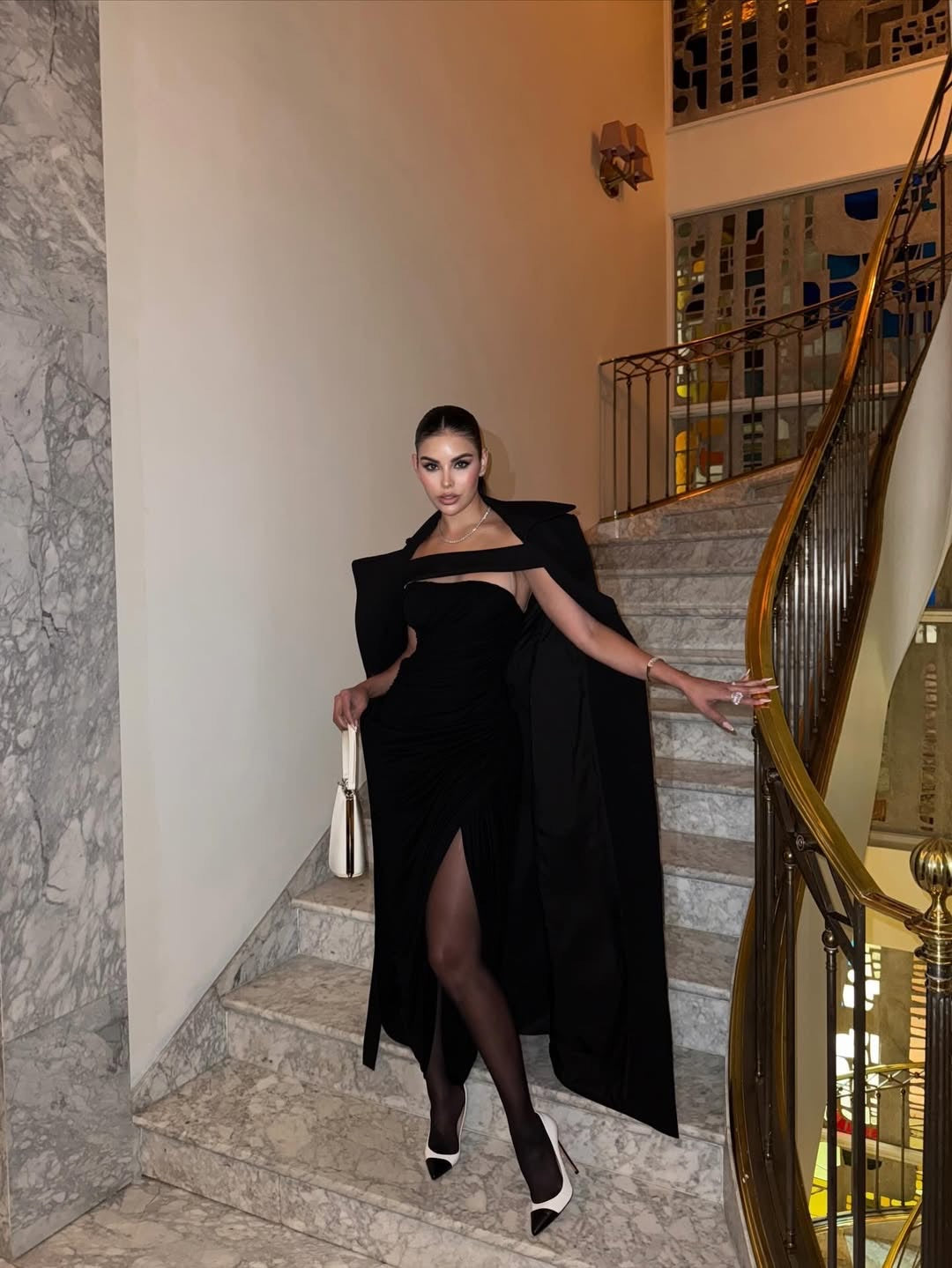 lola black Off-shoulder asymmetrical-draped high slit maxi dress