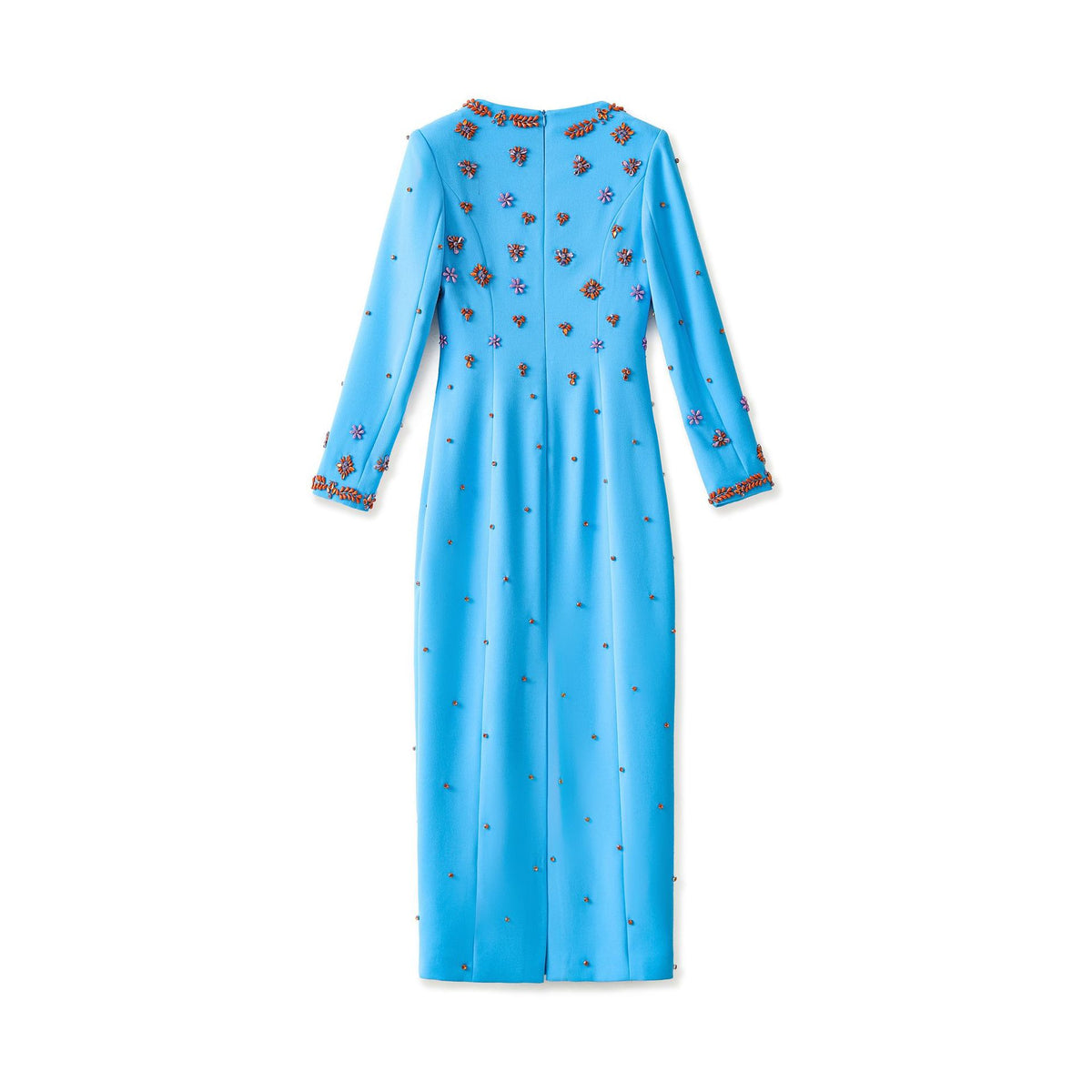meroy square neck floral Beading Embroidery maxi dress in sky blue