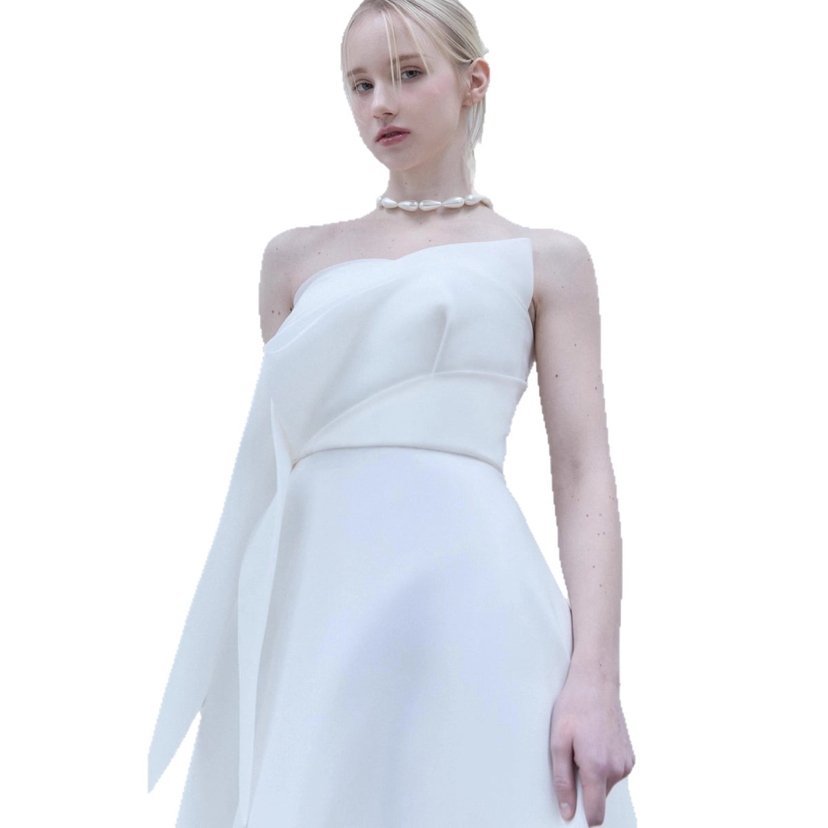 Barbara French Satin Strapless Maxi Dress - White